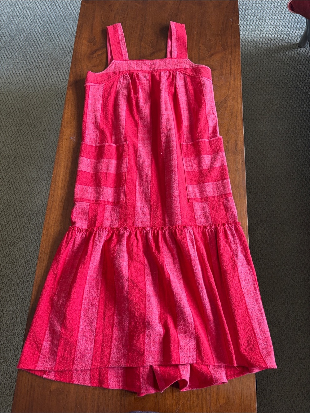 Anthropologie Maeve Red/Pink Striped Sundress with Front Pockets, size small